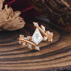 Kite Cut Gold Leaf Moissanite Engagement Ring for Women