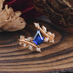 Kite Cut Gold Leaf Sapphire Engagement Ring for Women