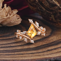 Kite Cut Gold Leaf Citrine Engagement Ring for Women