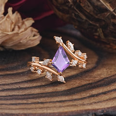 Kite Cut Gold Leaf Amethyst Engagement Ring for Women
