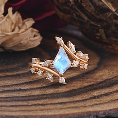 Kite Cut Gold Leaf Moonstone Engagement Ring for Women