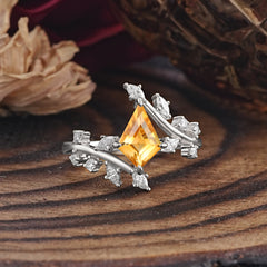 Kite Cut Gold Leaf Citrine Engagement Ring for Women