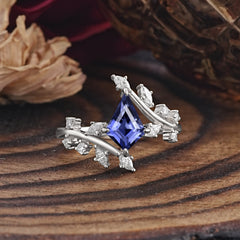 Kite Cut Gold Leaf Tanzanite Engagement Ring for Women