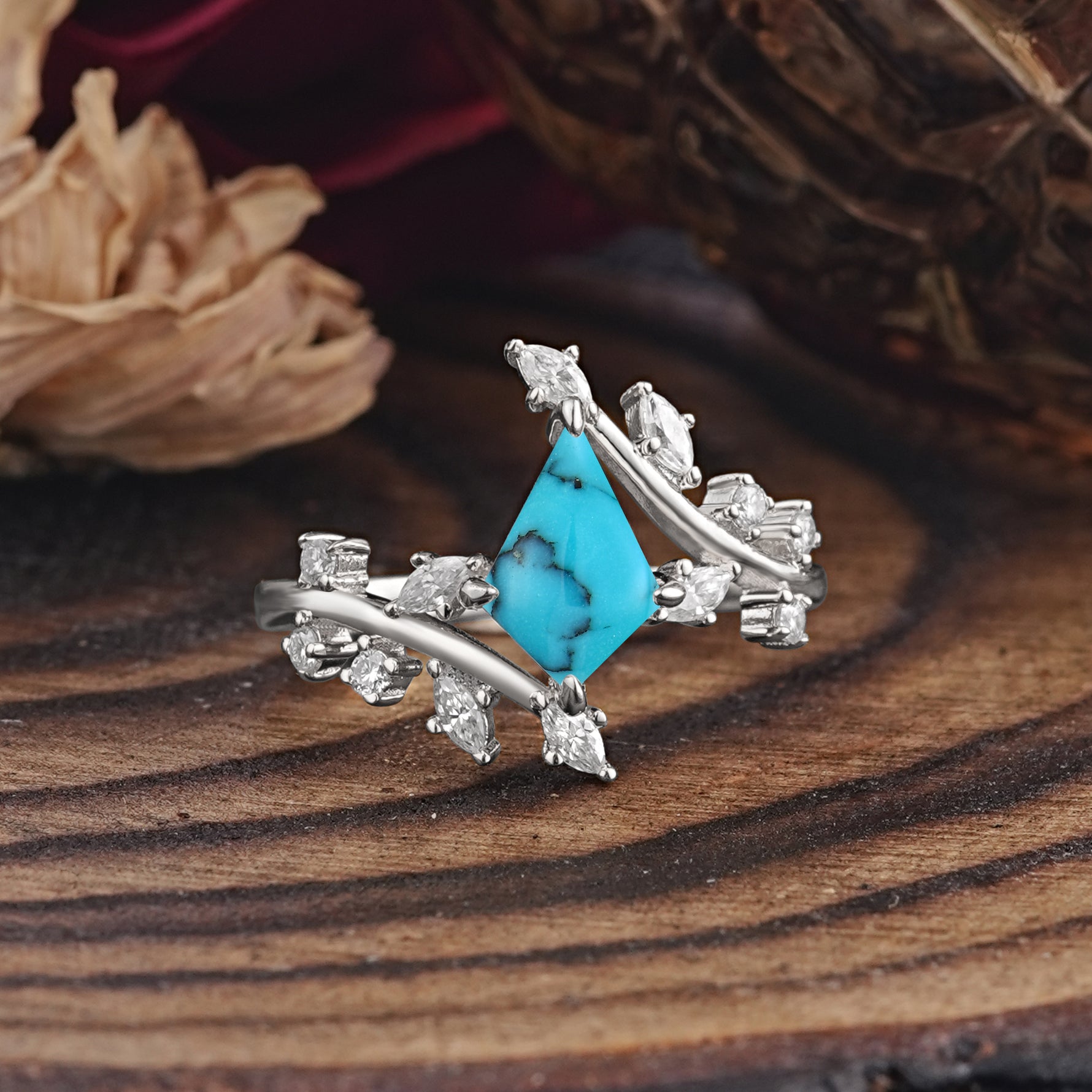 Kite Cut GoldTurquoise Engagement Ring for Women     - Additional view