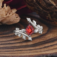 Kite Cut Gold Leaf Garnet Engagement Ring for Women