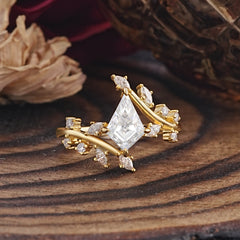 Kite Cut Gold Leaf Moissanite Engagement Ring for Women