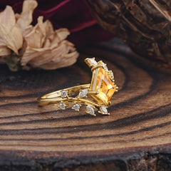 Kite Cut Gold Leaf Citrine Engagement Ring for Women