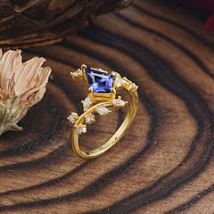 Kite Cut Gold Leaf Tanzanite Engagement Ring for Women