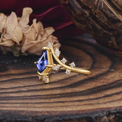 Kite Cut Gold Leaf Tanzanite Engagement Ring for Women