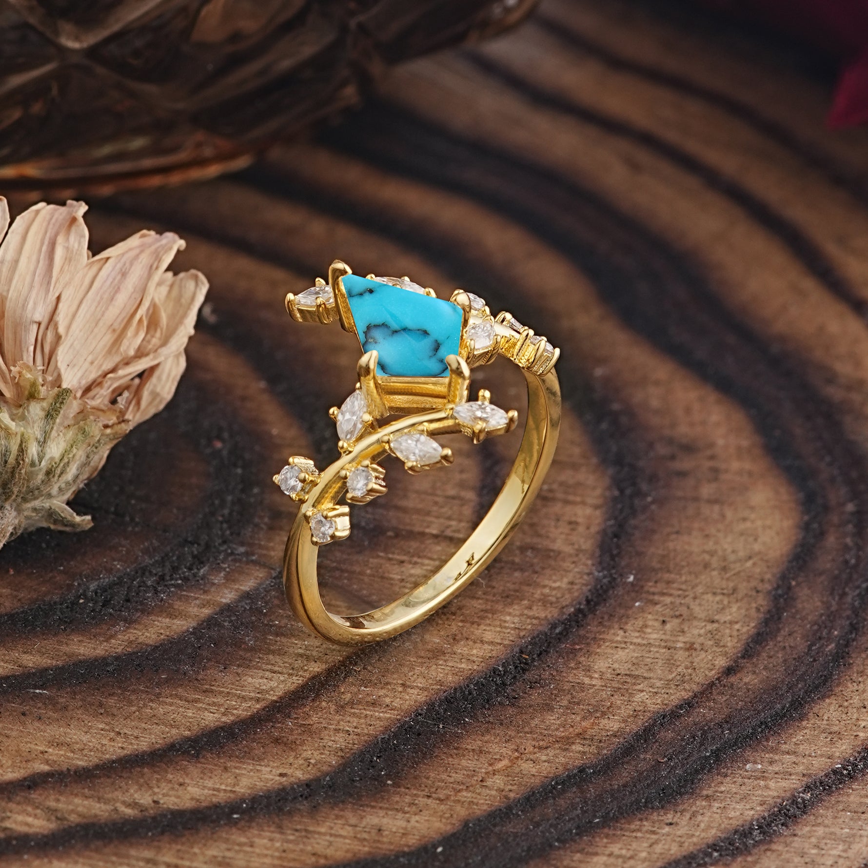 Kite Cut GoldTurquoise Engagement Ring for Women     - Additional view