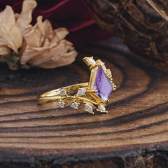 Kite Cut Gold Leaf Amethyst Engagement Ring for Women