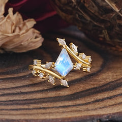 Kite Cut Gold Leaf Moonstone Engagement Ring for Women