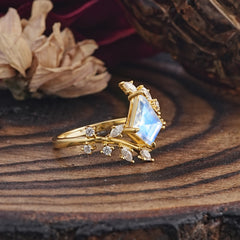 Kite Cut Gold Leaf Moonstone Engagement Ring for Women