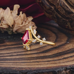 Kite Cut Gold Leaf Ruby Engagement Ring for Women