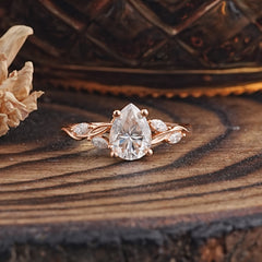 Nature-Inspired Pear-Shaped Classic Moissanite Ring for Engagement and Weddings