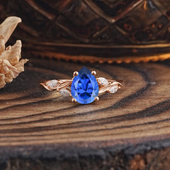 Nature-Inspired Pear-Shaped Classic Sapphire Ring for Engagement and Weddings