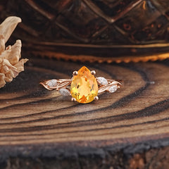 Nature-Inspired Pear-Shaped Classic Citrine Ring for Engagement and Weddings