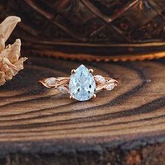Nature-Inspired Pear-Shaped Classic Aquamarine Ring for Engagement and Weddings