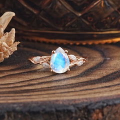 Nature-Inspired Pear-Shaped Classic Moonstone Ring for Engagement and Weddings