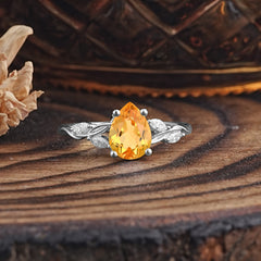Nature-Inspired Pear-Shaped Classic Citrine Ring for Engagement and Weddings