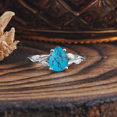 Nature-Inspired Pear-Shaped Classic Turquoise Ring for Engagement and Weddings