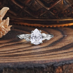 Nature-Inspired Pear-Shaped Classic Lab Diamond Ring for Engagement and Weddings