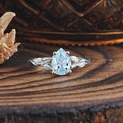 Nature-Inspired Pear-Shaped Classic Aquamarine Ring for Engagement and Weddings
