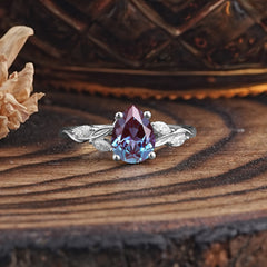 Nature-Inspired Pear-Shaped Classic Alexandrite Ring for Engagement and Weddings
