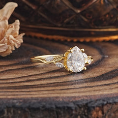 Nature-Inspired Pear-Shaped Classic Moissanite Ring for Engagement and Weddings