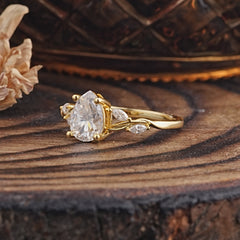 Nature-Inspired Pear-Shaped Classic Moissanite Ring for Engagement and Weddings