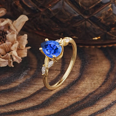 Nature-Inspired Pear-Shaped Classic Sapphire Ring for Engagement and Weddings