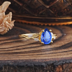 Nature-Inspired Pear-Shaped Classic Sapphire Ring for Engagement and Weddings
