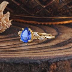 Nature-Inspired Pear-Shaped Classic Sapphire Ring for Engagement and Weddings