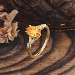 Nature-Inspired Pear-Shaped Classic Citrine Ring for Engagement and Weddings