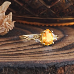 Nature-Inspired Pear-Shaped Classic Citrine Ring for Engagement and Weddings