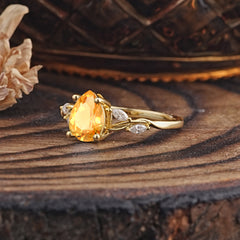 Nature-Inspired Pear-Shaped Classic Citrine Ring for Engagement and Weddings