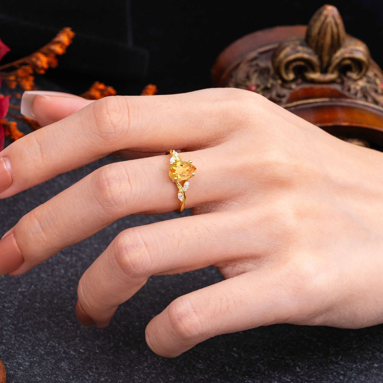 Nature-Inspired Pear-Shaped Classic Citrine Engagement Ring