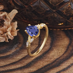 Nature-Inspired Pear-Shaped Classic Tanzanite Ring for Engagement and Weddings