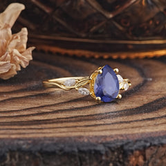 Nature-Inspired Pear-Shaped Classic Tanzanite Ring for Engagement and Weddings