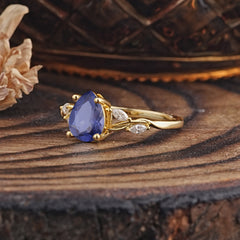 Nature-Inspired Pear-Shaped Classic Tanzanite Ring for Engagement and Weddings