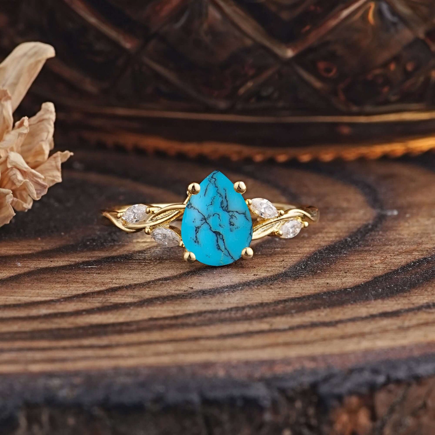 Nature-Inspired Pear-Shaped Classic Turquoise Engagement Ring