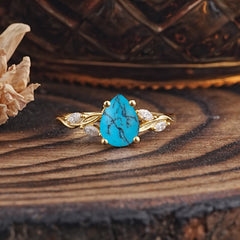 Nature-Inspired Pear-Shaped Classic Turquoise Ring for Engagement and Weddings