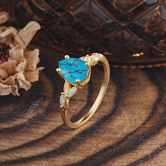Nature-Inspired Pear-Shaped Classic Turquoise Ring for Engagement and Weddings