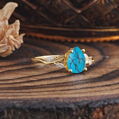 Nature-Inspired Pear-Shaped Classic Turquoise Ring for Engagement and Weddings