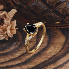 Nature-Inspired Pear-Shaped Classic Black Onyx Ring for Engagement and Weddings