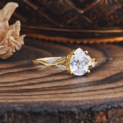 Nature-Inspired Pear-Shaped Classic Lab Diamond Ring for Engagement and Weddings