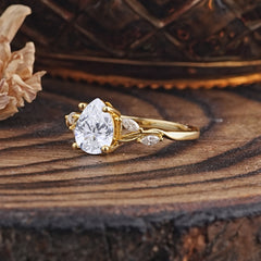 Nature-Inspired Pear-Shaped Classic Lab Diamond Ring for Engagement and Weddings