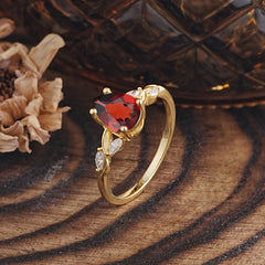 Nature-Inspired Pear-Shaped Classic Garnet Ring for Engagement and Weddings