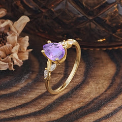 Nature-Inspired Pear-Shaped Classic Amethyst Ring for Engagement and Weddings