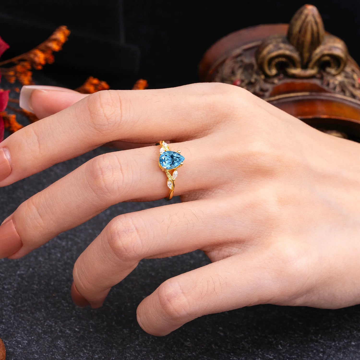Nature-Inspired Pear-Shaped Classic Aquamarine Engagement Ring